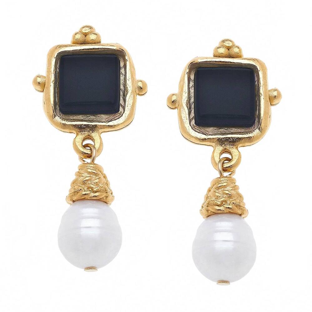 NEW SUSAN SHAW charlotte pearl drop earrings in black